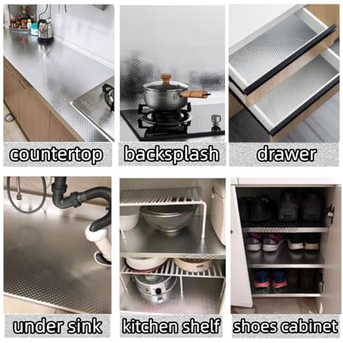 Soqool Aluminum Foil Kitchen Wallpaper, 3D Cube Silver, 15.7" x 118.1"