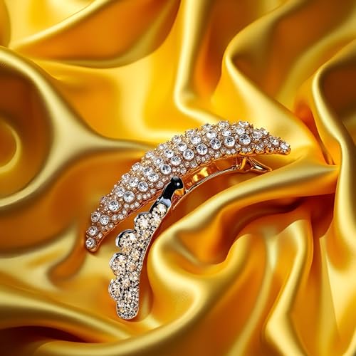 Enyolidimk Gold Rhinestone Banana Clip Ponytail Holder