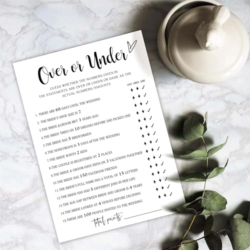 Bridal Shower Games for 25 Guests - Over or Under & Advice Cards