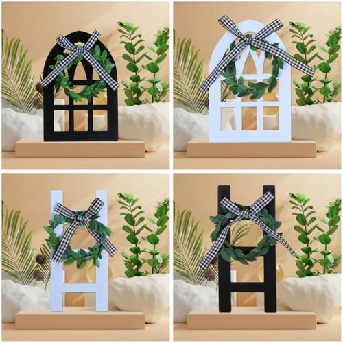 Wooden Window Ladder Sign Set - Rustic Holiday Tiered Tray Decor