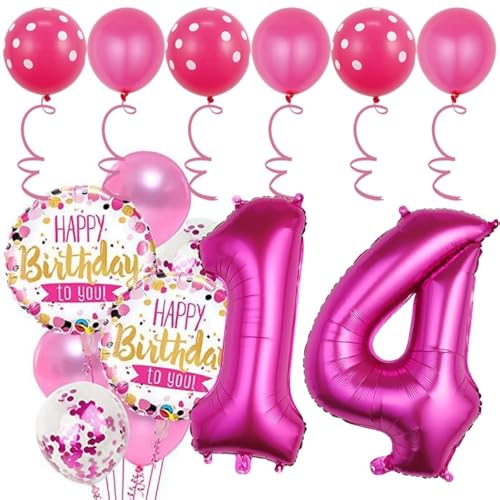 14th Birthday Decorations Rose Red Number 14 Balloon Set