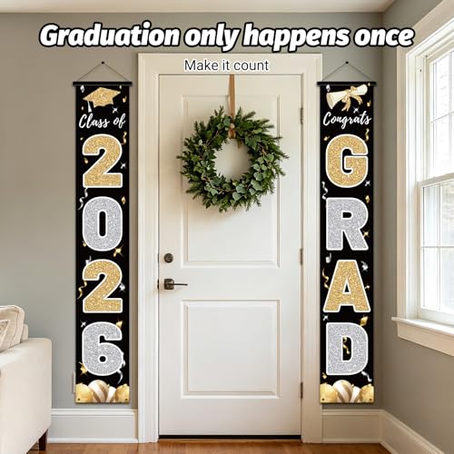 Class of 2026 Graduation Banner - Elegant Black Porch Sign