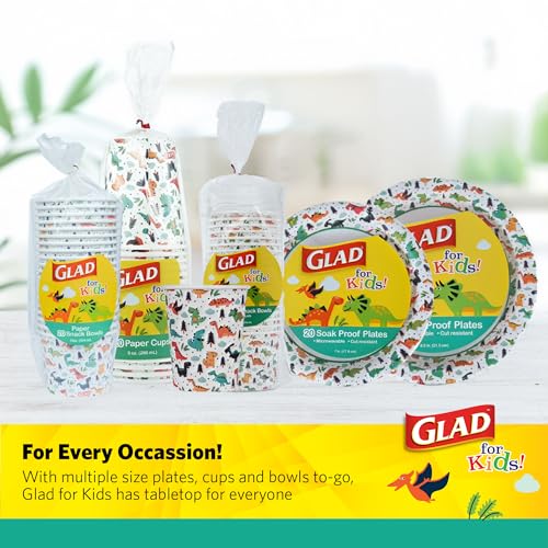 Glad Kids Mini Disposable Paper Bowls - Dinosaur Design, 6 Oz, 20 Count