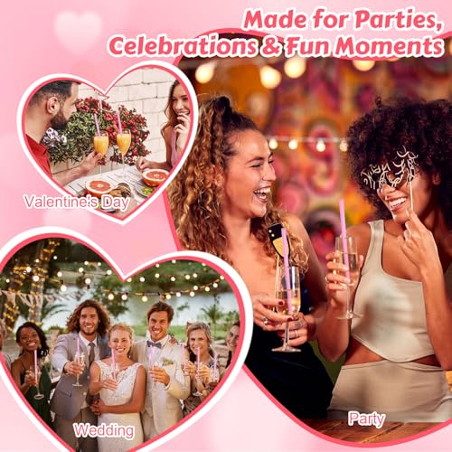60 PCS Heart Shaped Straws - Dark Pink Disposable Party Straws
