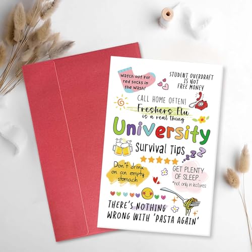 Qiavor University Survival Tips Card for Freshers - Funny College Orientation Gift