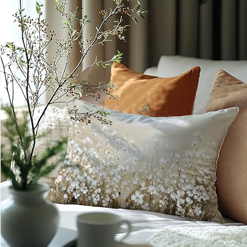 Rustic Floral Pillow Cover 20x12 - Double-Sided Soft Flannelette
