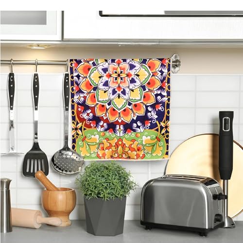Bohemian Floral Kitchen Towels Set of 2 - Absorbent Cotton Dish Cloths