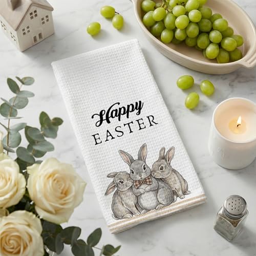 Easter Bunny Waffle Weave Kitchen Towel - 16x24 Inch Farmhouse Decor Color13