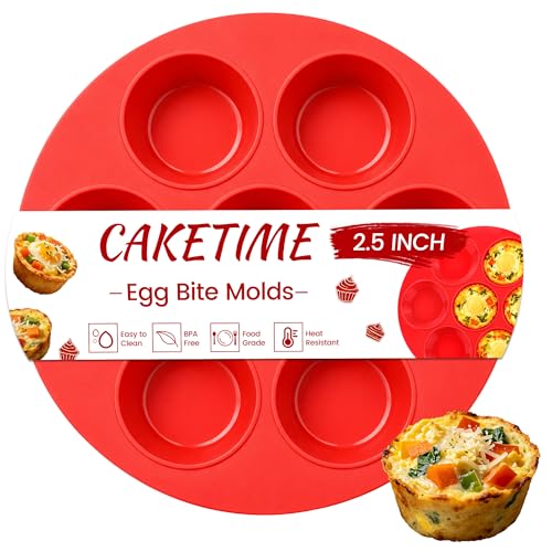 CAKETIME 7-Cup Silicone Muffin Pan for Air Fryer Oven, Nonstick Red