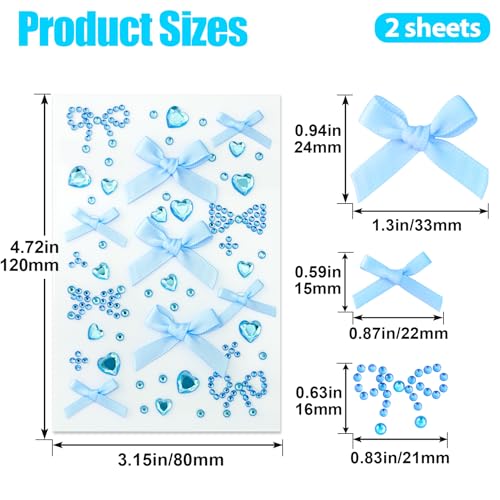 SmallCat Blue Self-Adhesive Face Gems & Bow Rhinestone Stickers for Hair