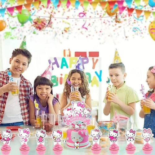 25 Pcs Pink Anime Birthday Cake & Cupcake Toppers Set