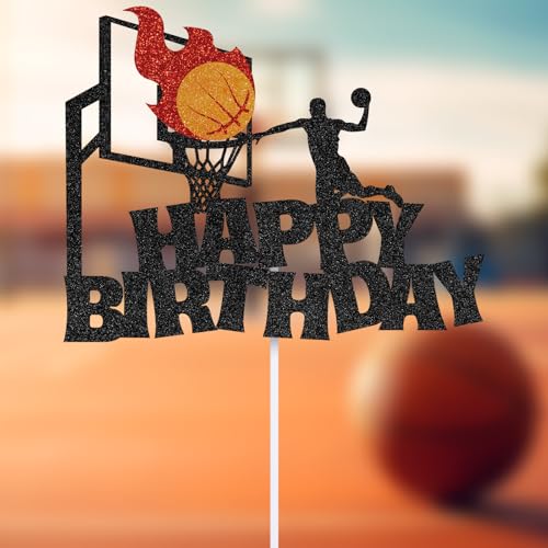 Basketball Happy Birthday Cake Topper Black Glitter Sport Theme Party