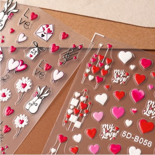 Valentine 5D Embossed Nail Stickers Self-Adhesive Love Heart Decals
