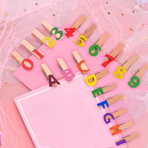 Colorful Wooden Clothespins with Letters & Numbers for Crafts