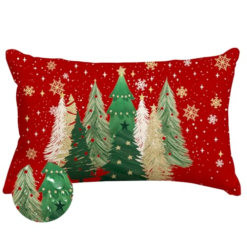 Christmas Pillow Cover 12x20 Inch Waterproof Red Gold Decor