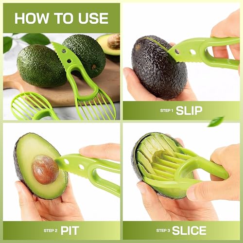 3-in-1 Avocado Slicer with BPA-Free Plastic & Stainless Steel Pitter - 2-Pack