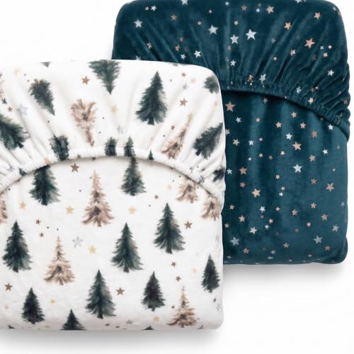 Woodland Themed Flannel Fleece Crib Sheets Set - 2 Pack, Toddler & Baby Bed Bedding
