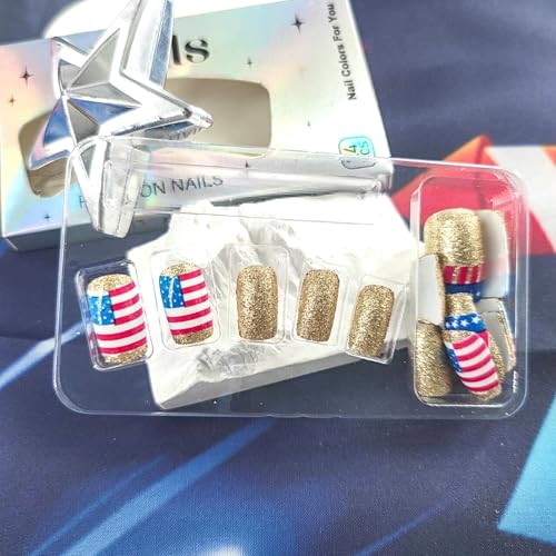 American Flag Press on Nails Medium Square 4th of July False Nails