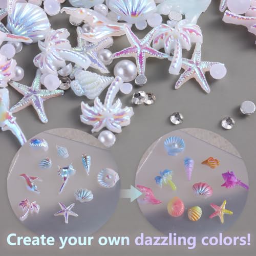 3D Aurora Ocean Nail Charms Set Summer Beach Seashell Star Resin Gems