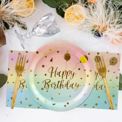 48-Piece Happy Birthday Party Supplies Set, Colorful Gold Tableware