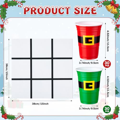 Christmas Cup Flip Tic Tac Toe Party Game Set with Santa Cups and Felt Mat