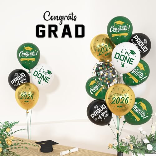 72-Piece Green and Gold Graduation Balloon Set for Class of 2026