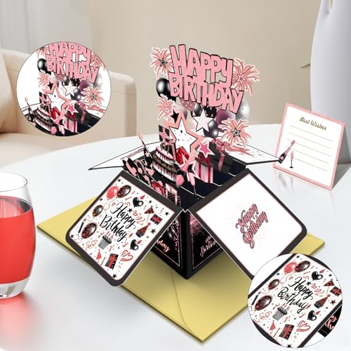 Joycard 3D Pop-Up Birthday Card with Envelope for Women and Girls