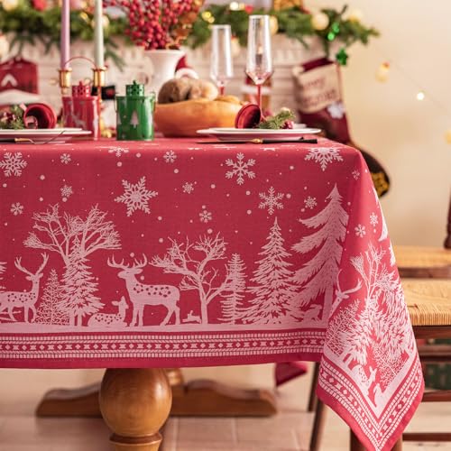 Red Christmas Tablecloth 60x120 Inches Rectangle Holiday Decor - Midsummer Breeze