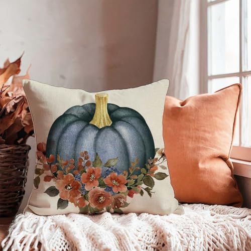 PANDICORN Navy Blue Pumpkin Fall Throw Pillow Covers 18x18 Inch Set of 2 - Seasonal Farmhouse Decor