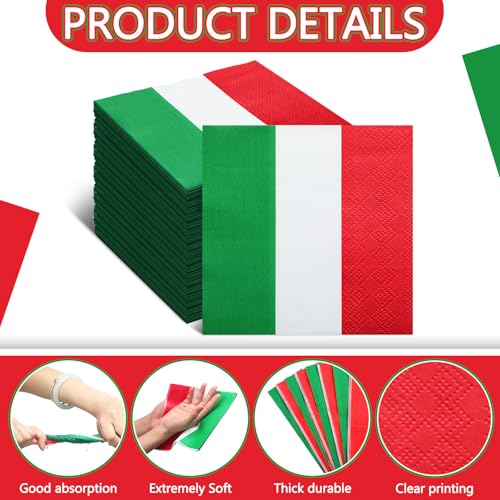Italian Flag Paper Napkins - 6.5 Inch Red White Green Bulk Set of 50