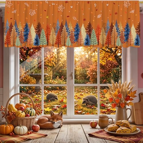 Fall Watercolor Tree Valance Curtain 18x54 for Kitchen & Living Room