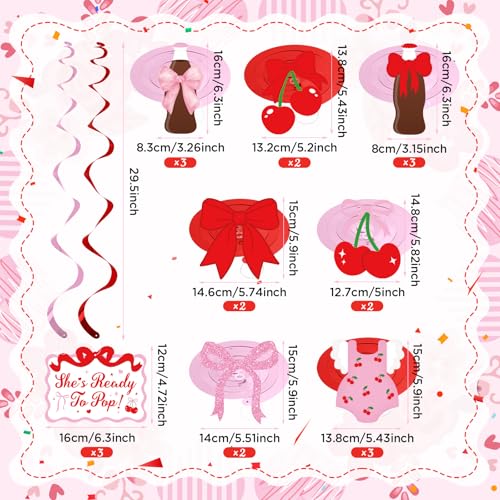 Ready to Pop Baby Shower Hanging Swirls Red Cherry Soda Theme 20 Pcs