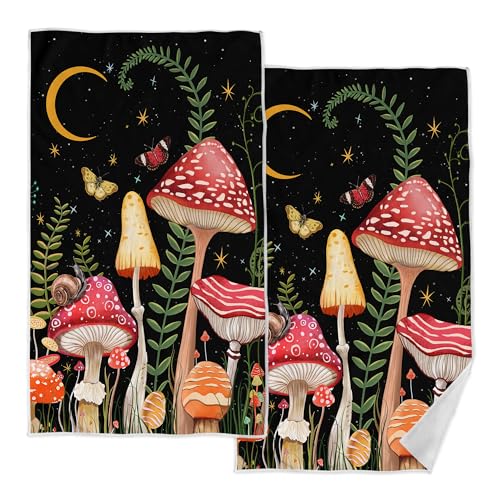 Mushroom Hand Towels - 2 Pack Decorative Microfiber Bathroom Towels 16x27