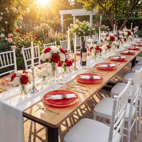 Red Plastic Party Plates Set 175 Pieces with Gold Rim Disposable Dinner & Dessert Plates, Cups & Napkins - Variation of THIS listing