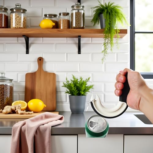 Ergonomic J-Shaped Can and Jar Opener for Weak Hands