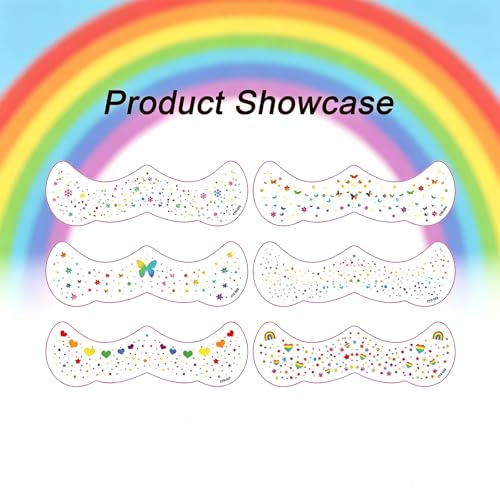 Rainbow Glitter Temporary Face Tattoos - 6 Sheets Butterfly & Heart