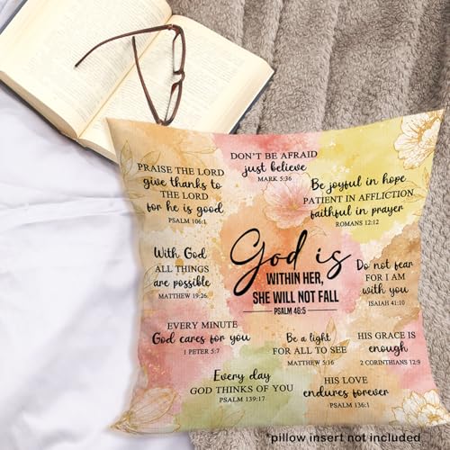Christian Floral Throw Pillow Cover 18x18 - God Is Within Her (Christian-16)