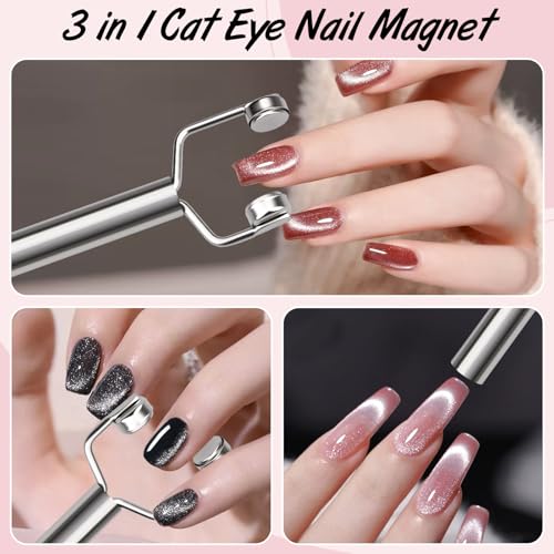Dexspoeny 3 in 1 Cat Eye Nail Magnet Y-Shaped Wand for Gel Polish