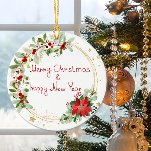 Christmas Wreath Ceramic Ornament - Double-Sided 2.83 Inch Decor
