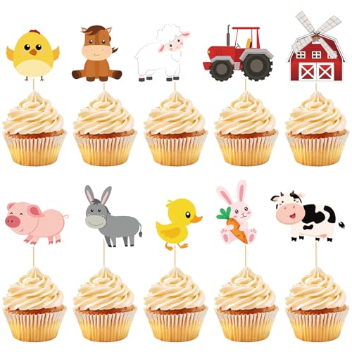 40 Farm Animal Cupcake Toppers for Barnyard Theme Parties