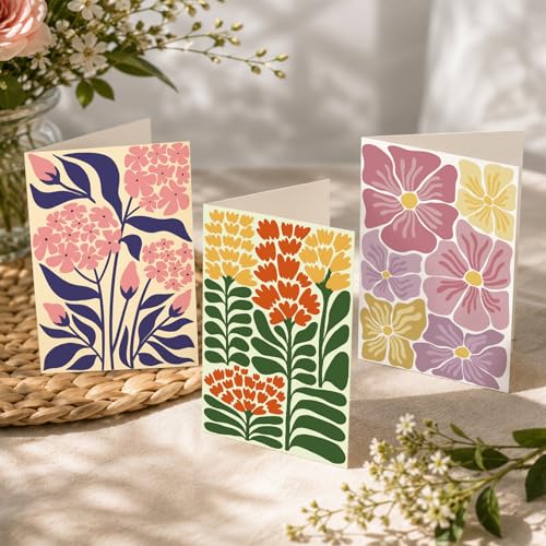 24-Pack Floral Greeting Cards Set with Envelopes & Stickers, 4x6 Inch