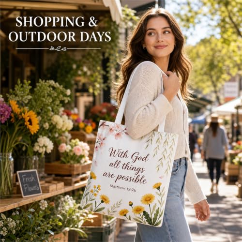 Christian Bible Verse Canvas Tote Bag - Faith Gift for Girls
