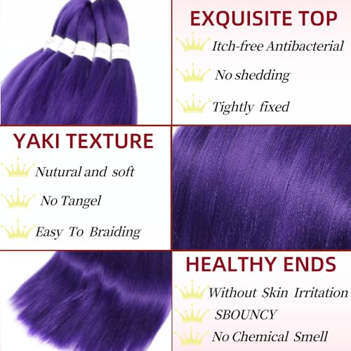 Peliri Purple Pre Stretched Braiding Hair 26 Inch Synthetic Crochet Hair Extensions 2 Packs