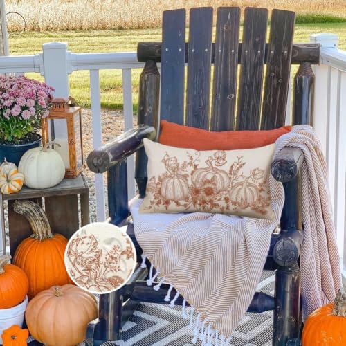 RABUSOFA 12x20 Waterproof Fall Pumpkin Pillow Cover, Orange Outdoor Decor