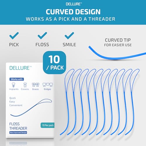Dellure Dental Floss Threaders for Braces, Bridges & Implants - 100 Pack