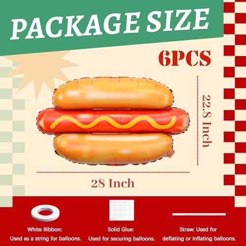 Giant Hot Dog Foil Balloons - 6 Pack, 28” Party Decorations