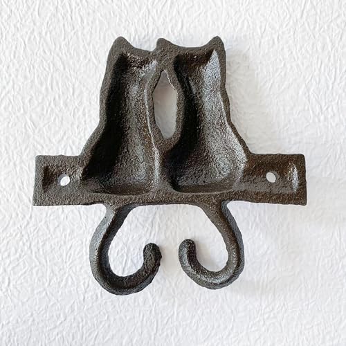 Rustic Cast Iron Cat Wall Hook - Heavy Duty Decorative Coat & Key Hanger