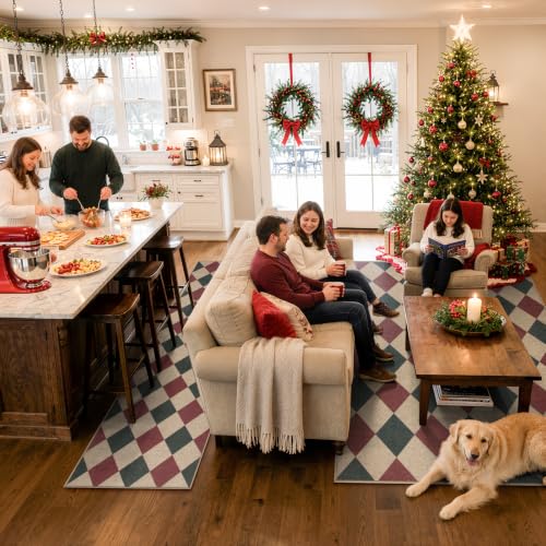 Christmas Rug 5x7 Checkered Red & Green Non Slip Washable Indoor Outdoor Carpet - Green & Red Checkerboard Variation