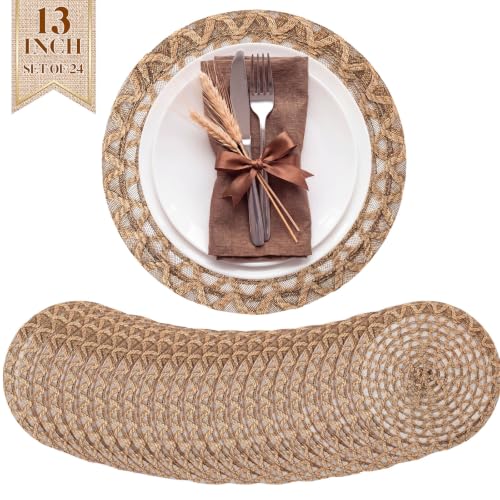 Natural Woven Round Placemat 13 Inch Set of 24 - Rustic Boho Table Decor