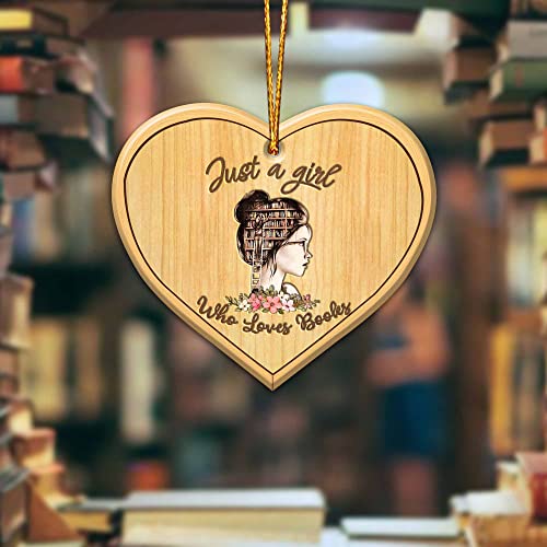 Personalized Book Lovers Heart Wood Ornament - Rustic Christmas Decor